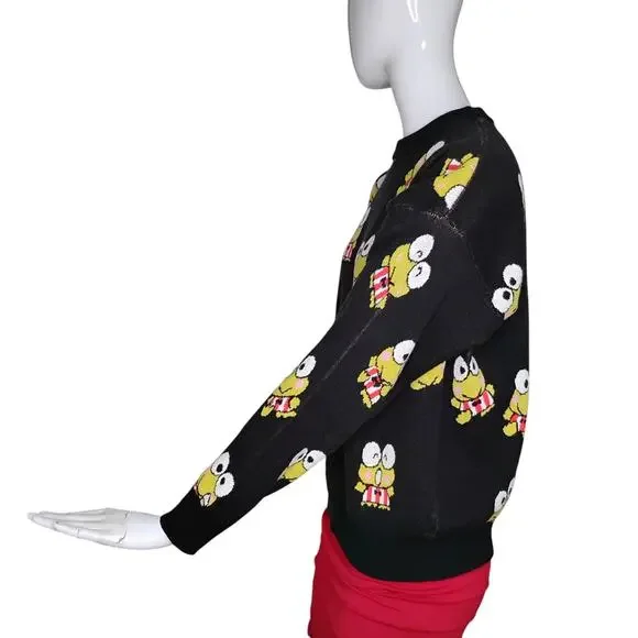 Hello Kitty & Friends by Forever 21 Knit Sweater Keroppi Print Black Green Sz L - Picture 7 of 14